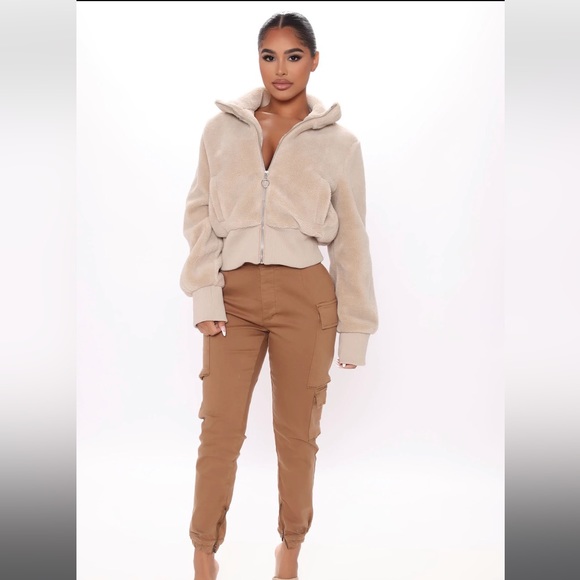 Fluff Off Sherpa Bomber Jacket - Taupe - Picture 3 of 5